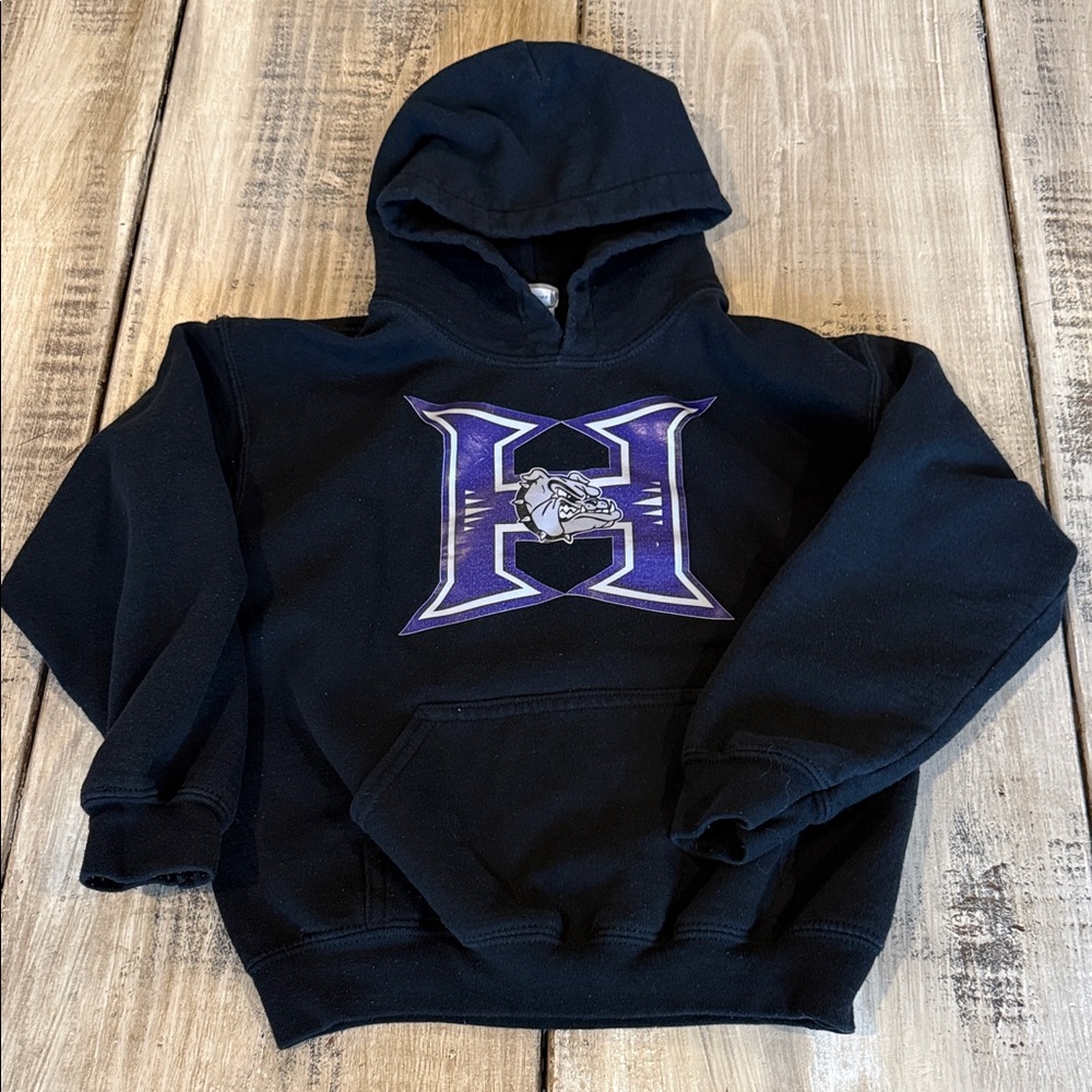Gildan Black Hoodie with Purple Graphic Bulldog H